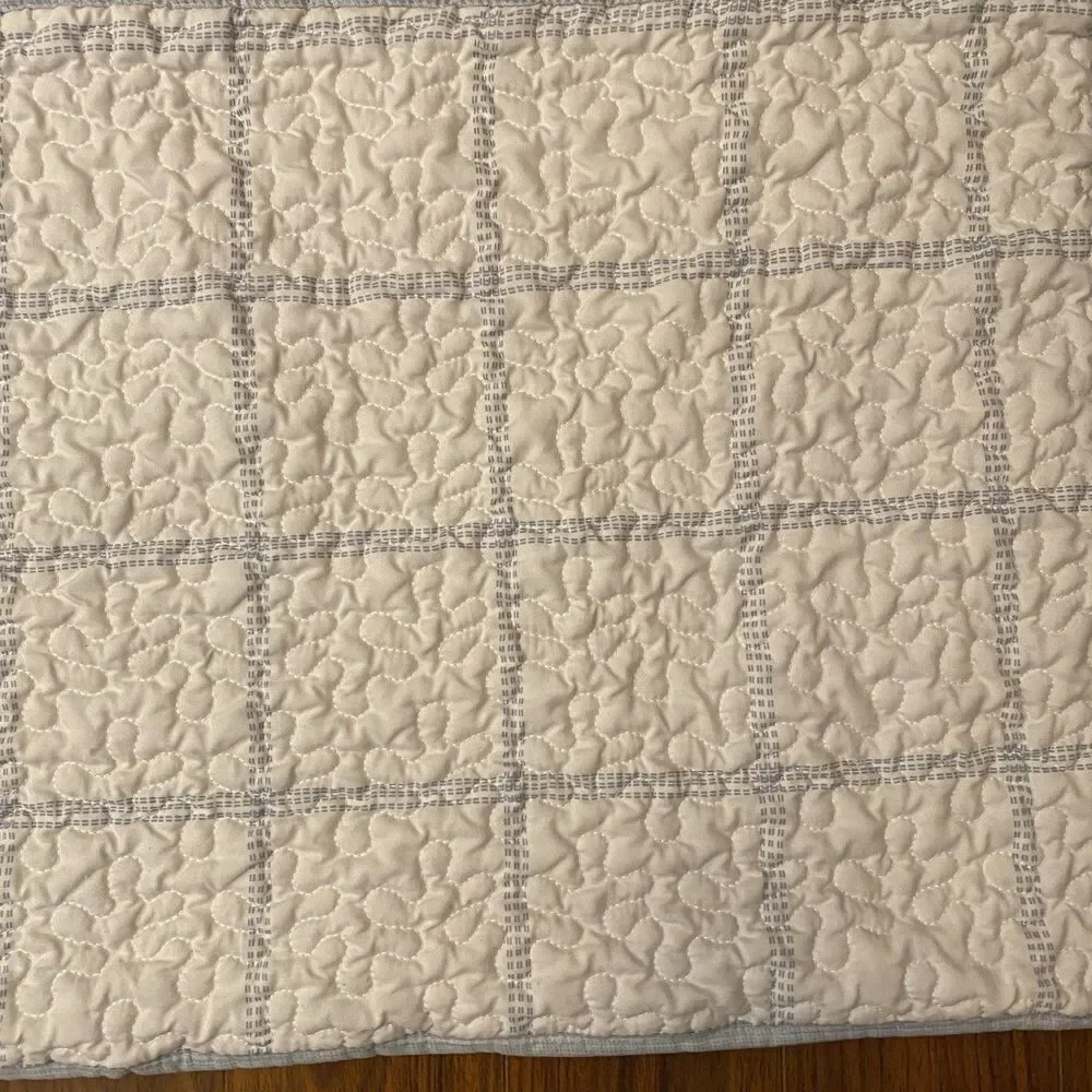 JCP Home Expressions King Quilted Pillow Shams Set Blue White Cotton Farmhouse
